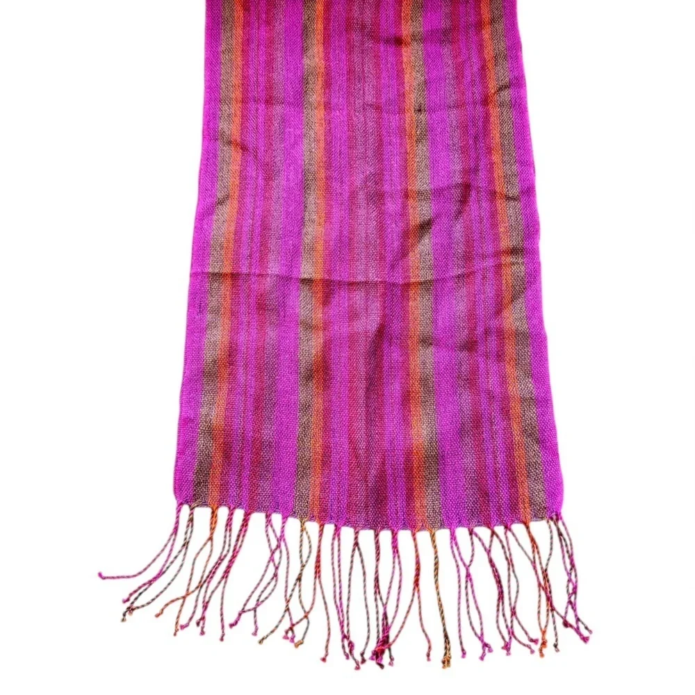 Pure Alpaca Baby Alpaca Scarf and Silk Woven Purple Stripe Fringe 12 x 34 Inches